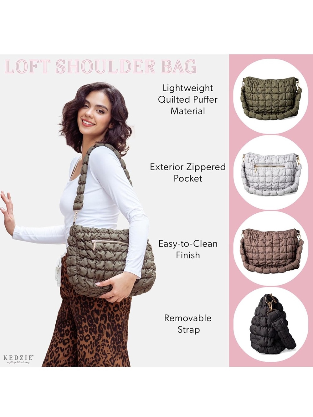 Quilted Padded Shoulder Bag in Mushroom - Picture 3 of 8